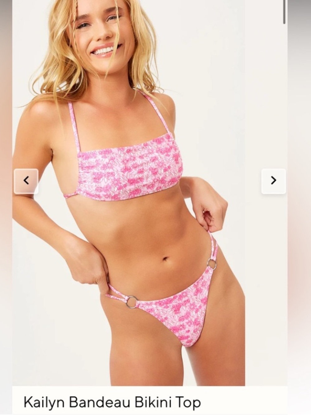Frankie’s Bikinis Kaitlyn Pink Floral shine Bandeau Bikini Set NWT